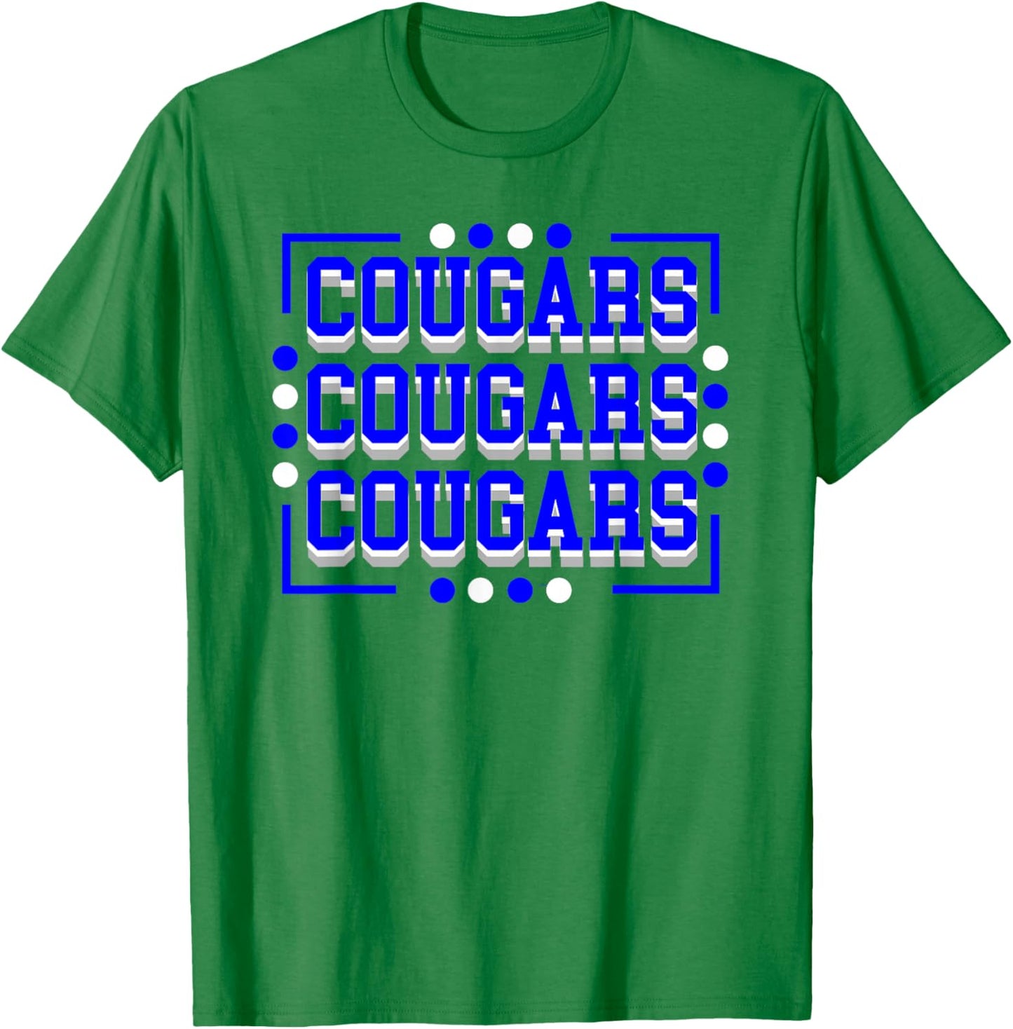 Cougars Mascot School Spirit Blue White T-Shirt - T-Shirt | Irish Green