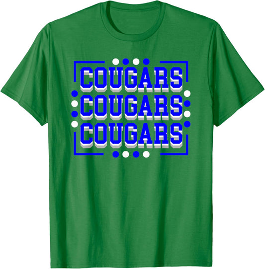 Cougars Mascot School Spirit Blue White T-Shirt - T-Shirt | Irish Green