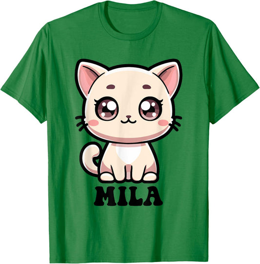 Mila Cute Kitty Cat Design for Girls Name Mila T-Shirt - T-Shirt | Irish Green