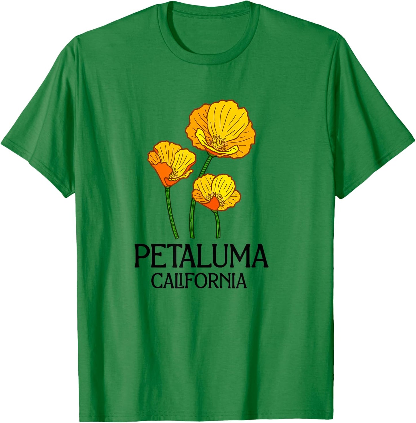 Petaluma California CA Poppy Flower State City Vintage T-Shirt - T-Shirt | Irish Green