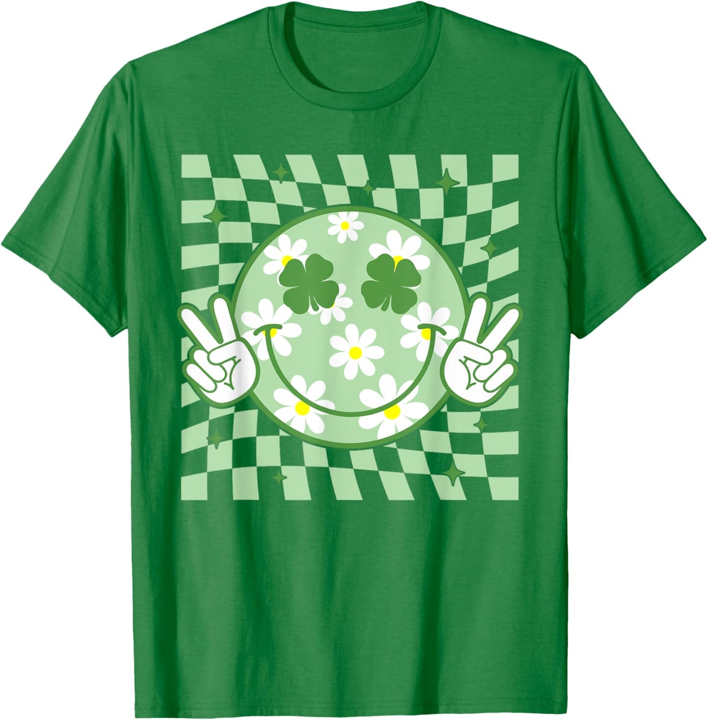 Retro Groovy St Patricks Day Hippie Smile Face Shamrock T-Shirt - T-Shirt | Irish Green
