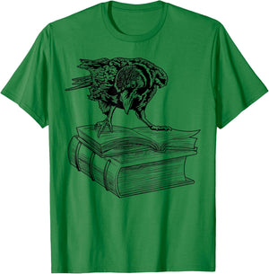 Raven Crow Book Aesthetic Dark Academia Bookworm T-Shirt - T-Shirt | Irish Green