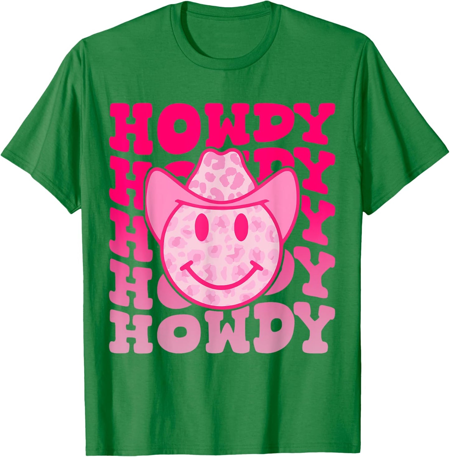 Western Country Cow Howdy Leopard Smile Face Cowgirl Rodeo T-Shirt - T-Shirt | Irish Green