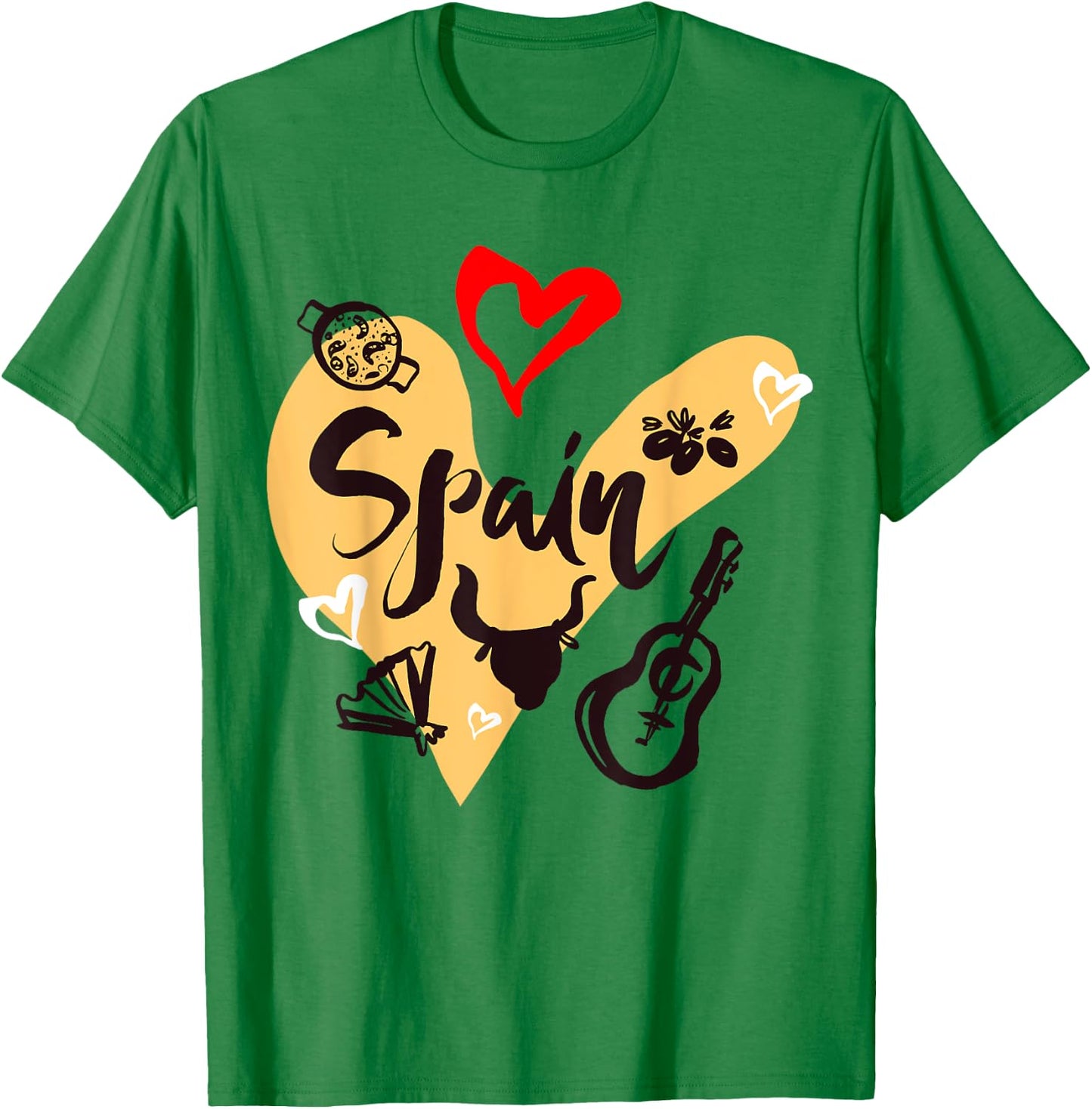 I Love Spain, Cool Spain Doodles Illustration Graphic Design T-Shirt - T-Shirt | Irish Green