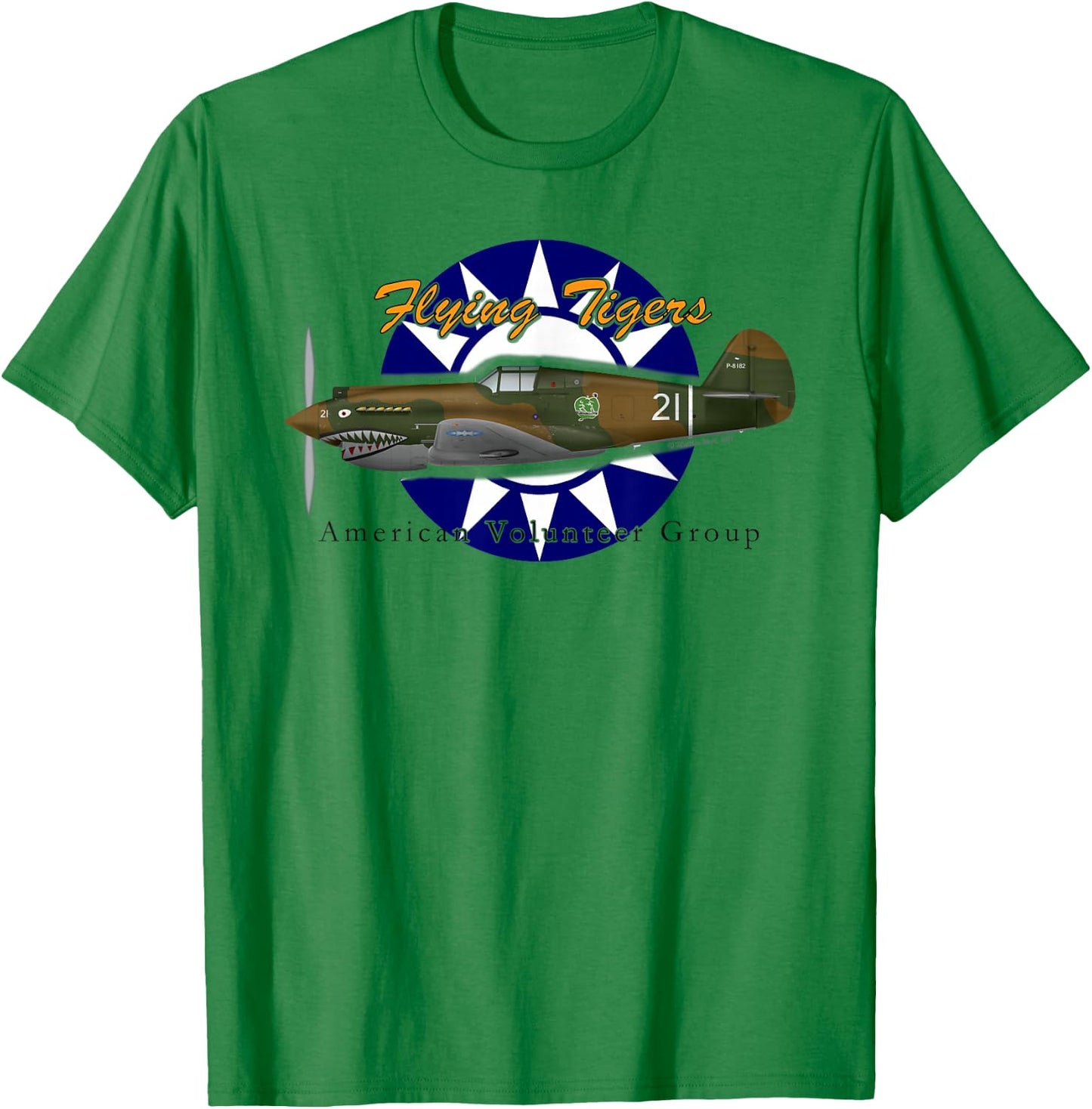 Matthew Webb Flying Tigers P-40 Fighter - Men's Grey Classic Fit Short Sleeve - Small T-Shirt - T-Shirt | Irish Green