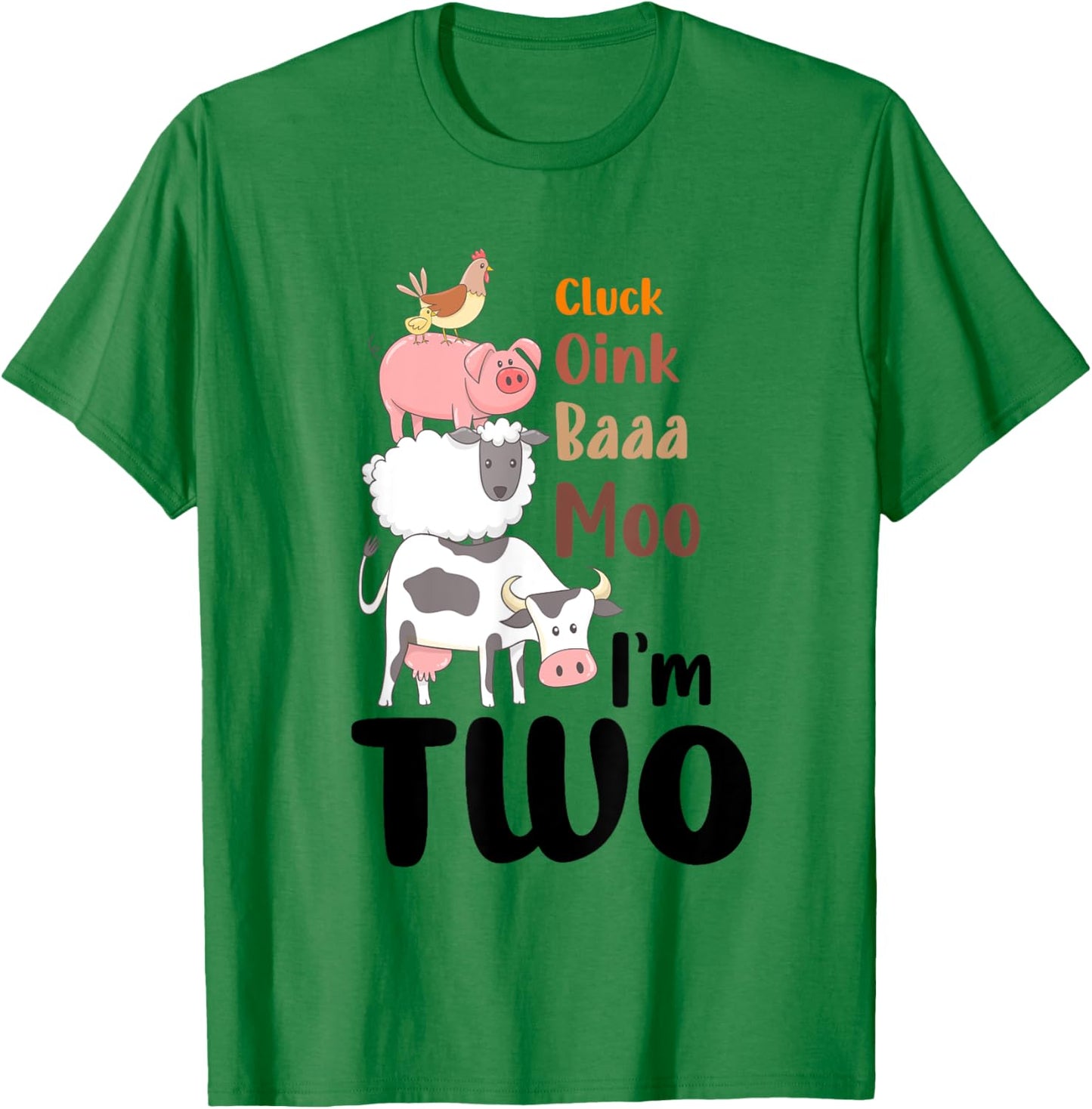 Oink Baa Moo Im 2 Birthday Two Year Old Farm Theme 2nd Bday T-Shirt - T-Shirt | Irish Green