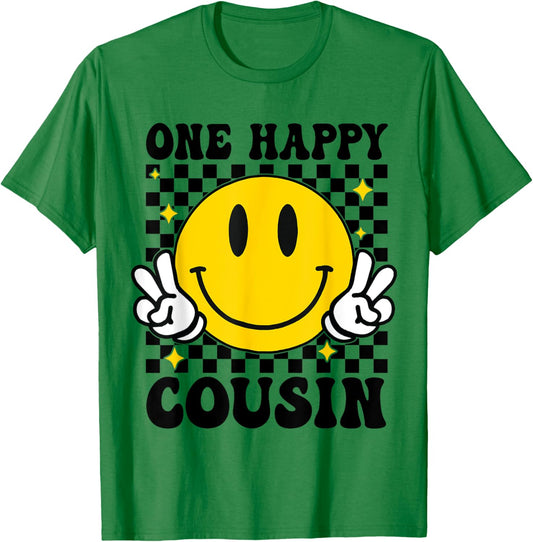 One Happy Dude Cousin happy face 1st Birthday Family T-Shirt - T-Shirt | Irish Green