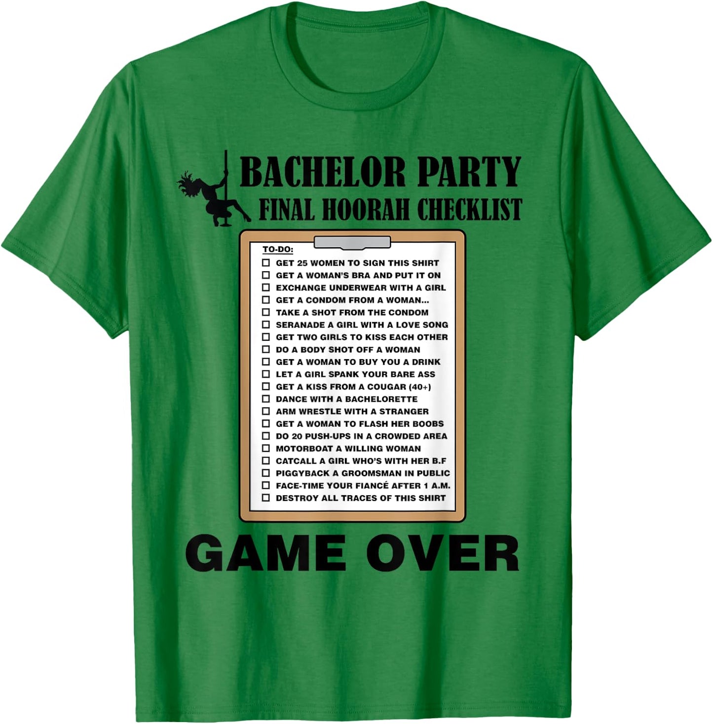 Bachelor Party Checklist Funny Challenge for Grooms T-Shirt - T-Shirt | Irish Green