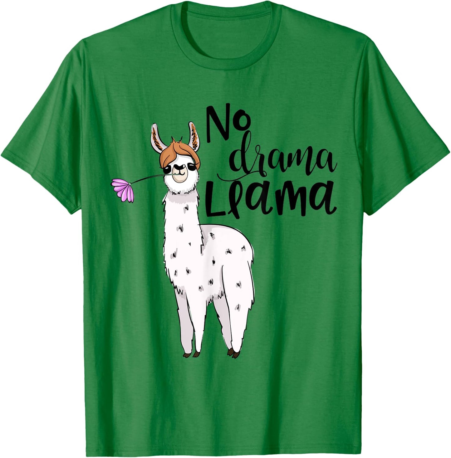 Drama Llama Cute Funny Llama with Flower Design T-Shirt - T-Shirt | Irish Green