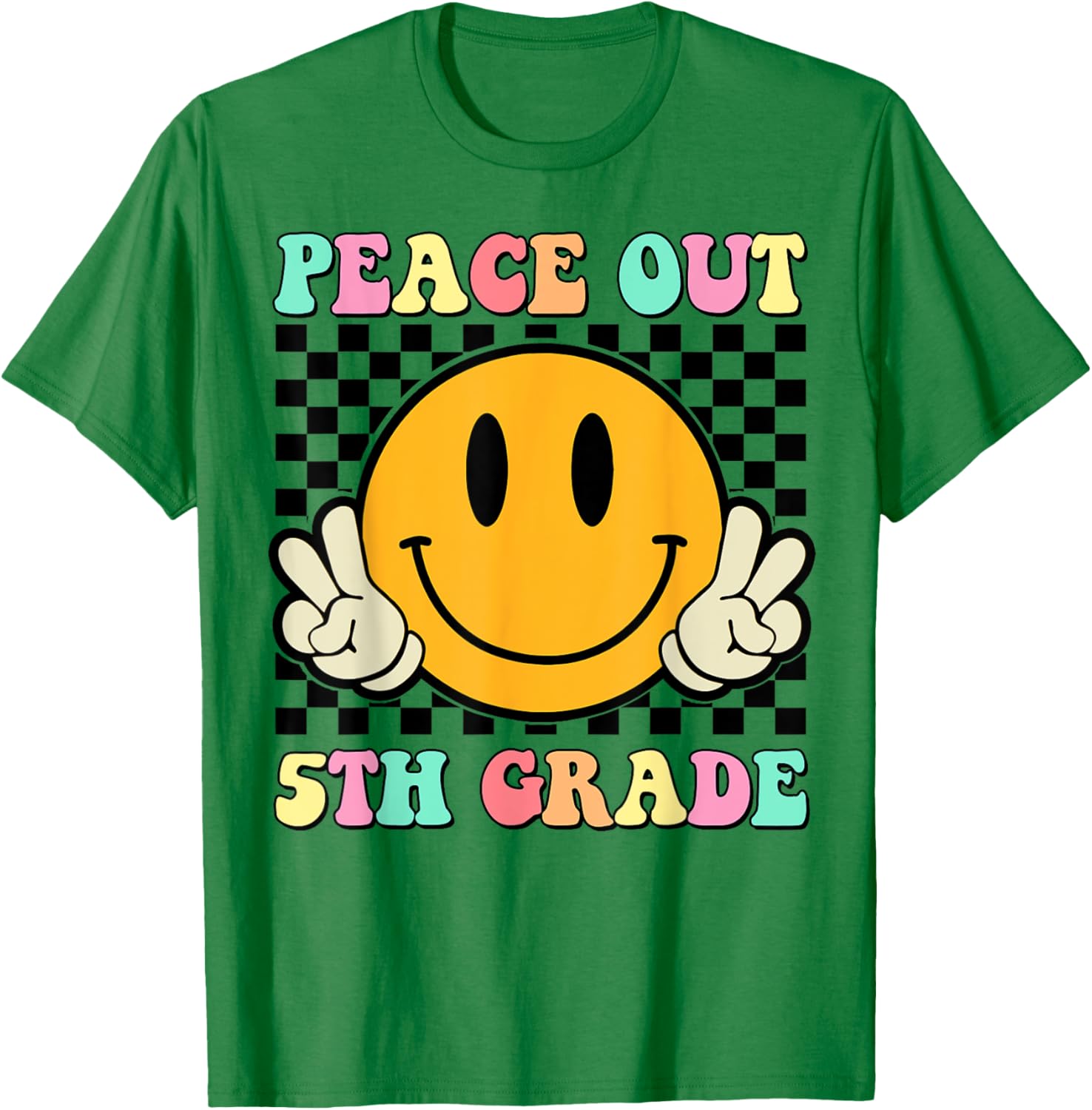 Peace Out 5th Grade Teacher Retro Smile Last Day Of School T-Shirt - T-Shirt | Irish Green