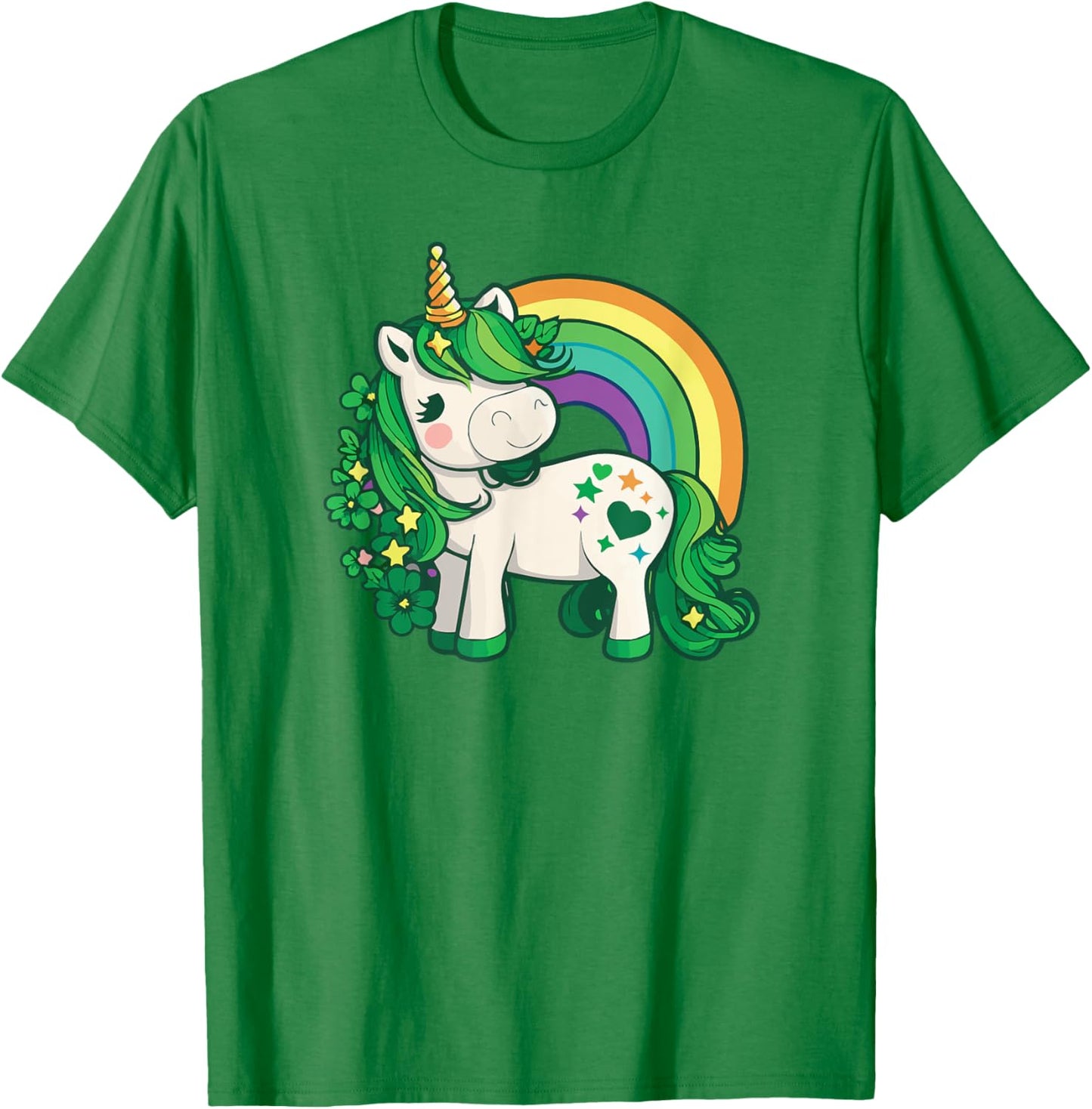 Unicorn St Patricks Day Rainbow / Green Clovers Kawaii Cute T-Shirt - T-Shirt | Irish Green