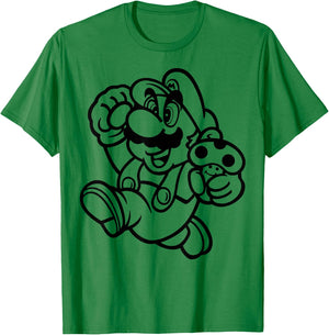 Super Mario Black & White Running Drawing T-Shirt - T-Shirt | Irish Green