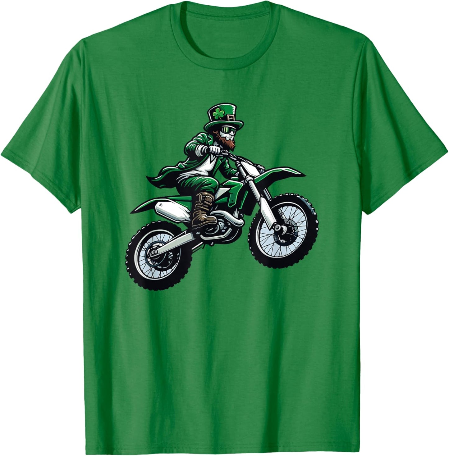 Dirt Bike Leprechaun Funny St Patrick's Day Racer Motorcycle T-Shirt - T-Shirt | Irish Green