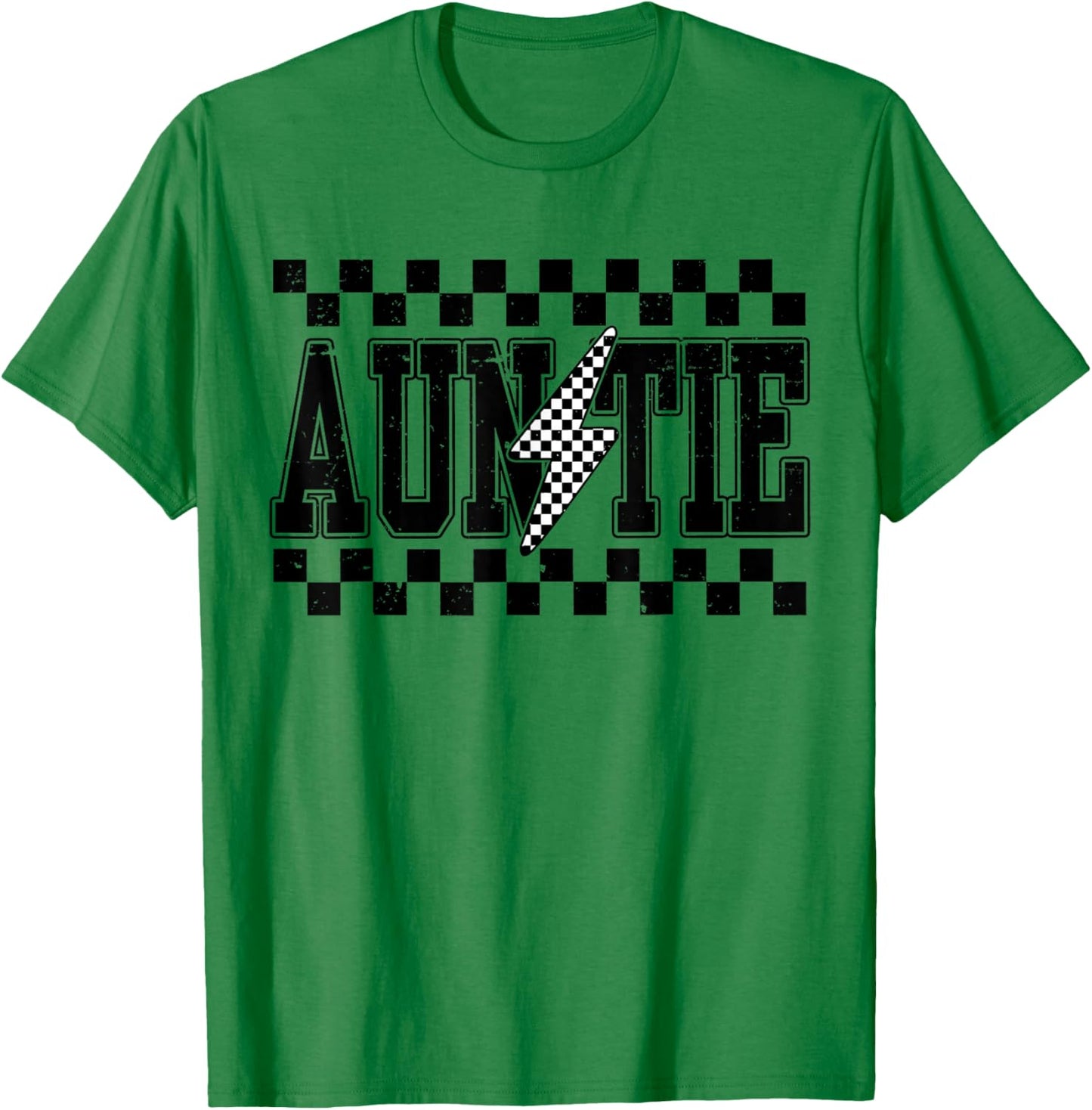 Retro Lightning Auntie Checkered Funny Auntie Men T-Shirt - T-Shirt | Irish Green