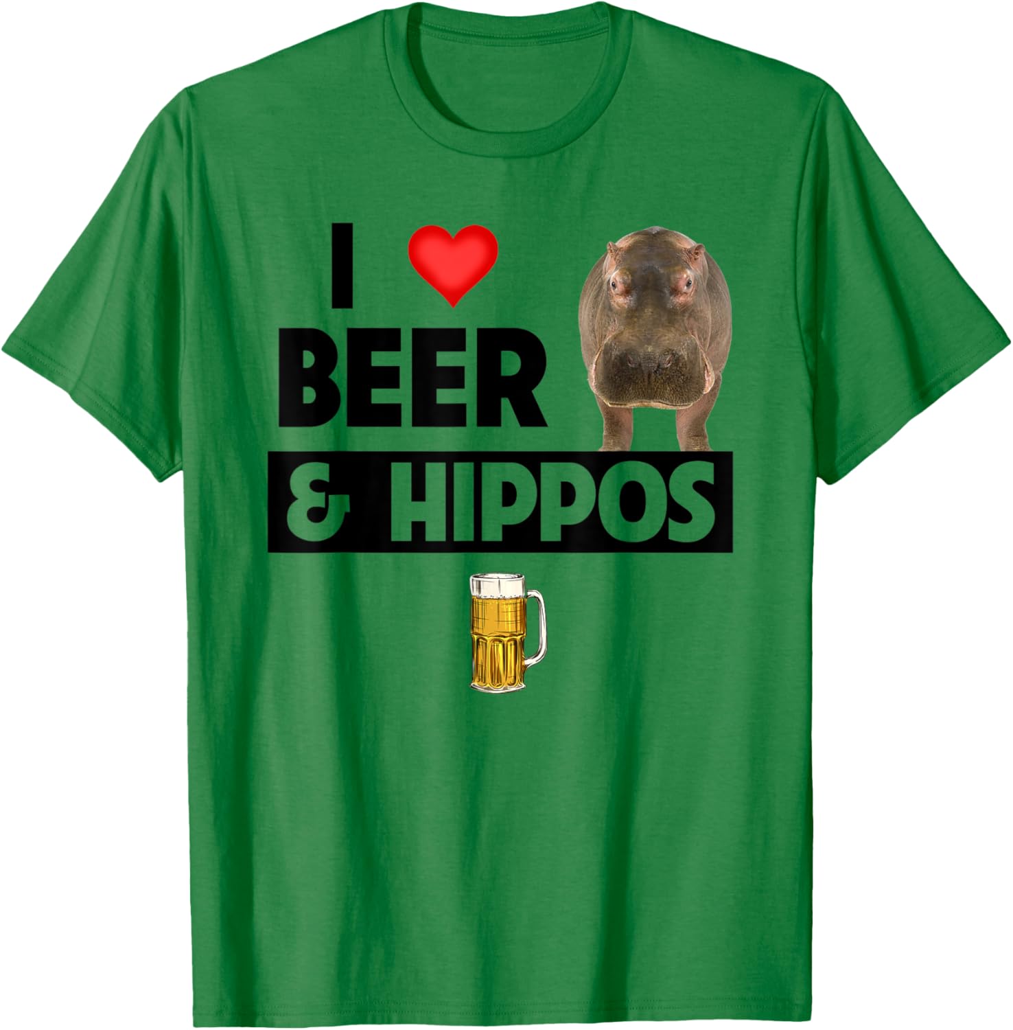 I Love Beer and Hippos Drinking Wildlife Safari Animals T-Shirt - T-Shirt | Irish Green