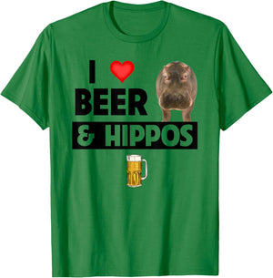 I Love Beer and Hippos Drinking Wildlife Safari Animals T-Shirt - T-Shirt | Irish Green