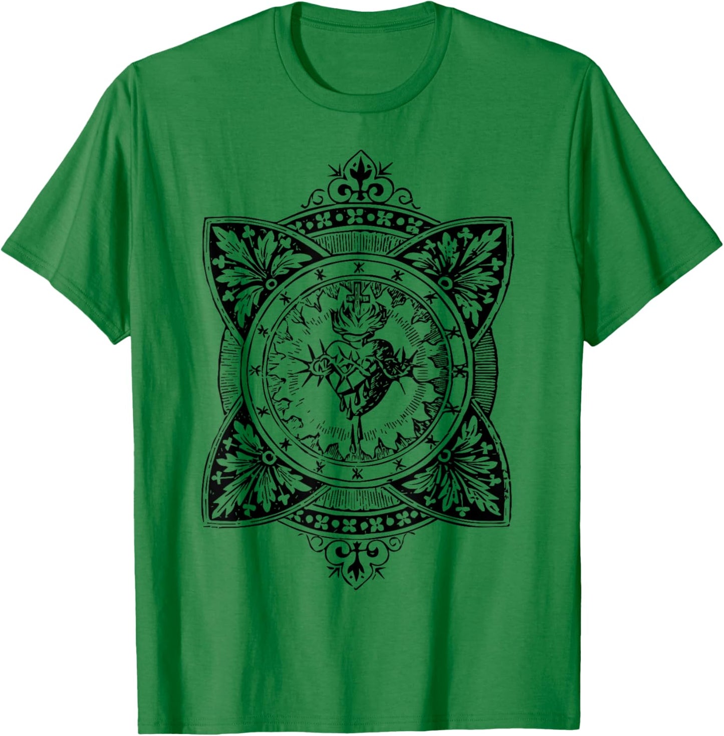 Vintage Sacred Heart of Jesus Symbol Traditional Catholic T-Shirt - T-Shirt | Irish Green