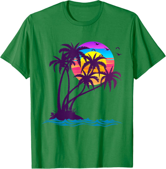 Palm Tree Retro Style Tropical Beach 60s 70s 90s Vintage T-Shirt - T-Shirt | Irish Green