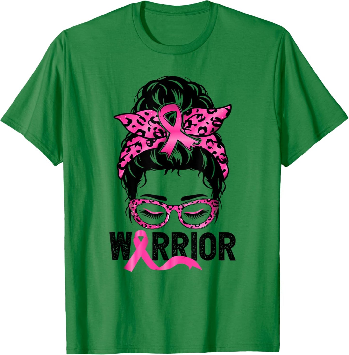 Messy Bun Wear Pink Warrior Breast Cancer Awareness T-Shirt - T-Shirt | Irish Green