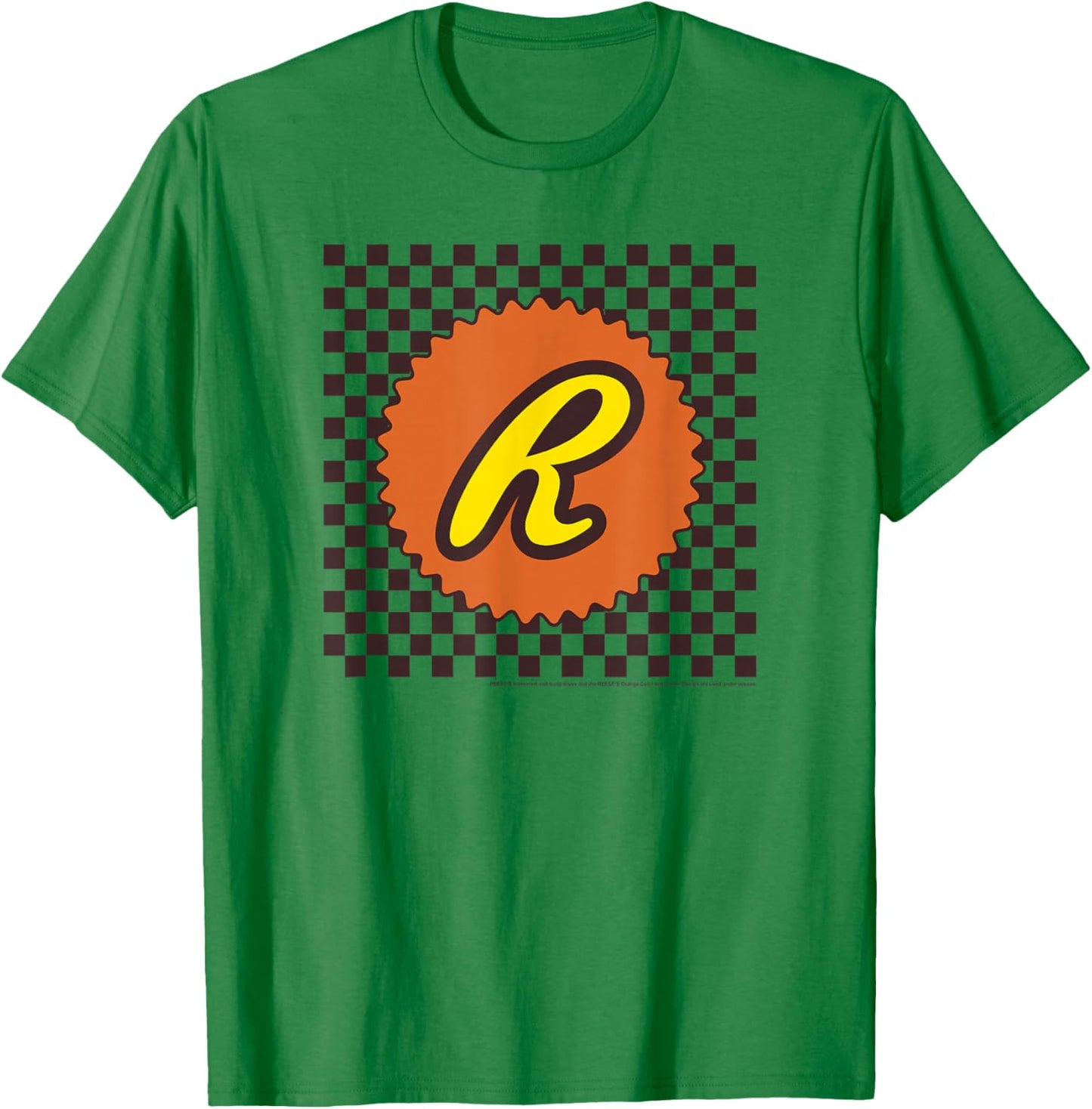 Reese's Peanut Butter Cups Checkered Background Logo T-Shirt - T-Shirt | Irish Green