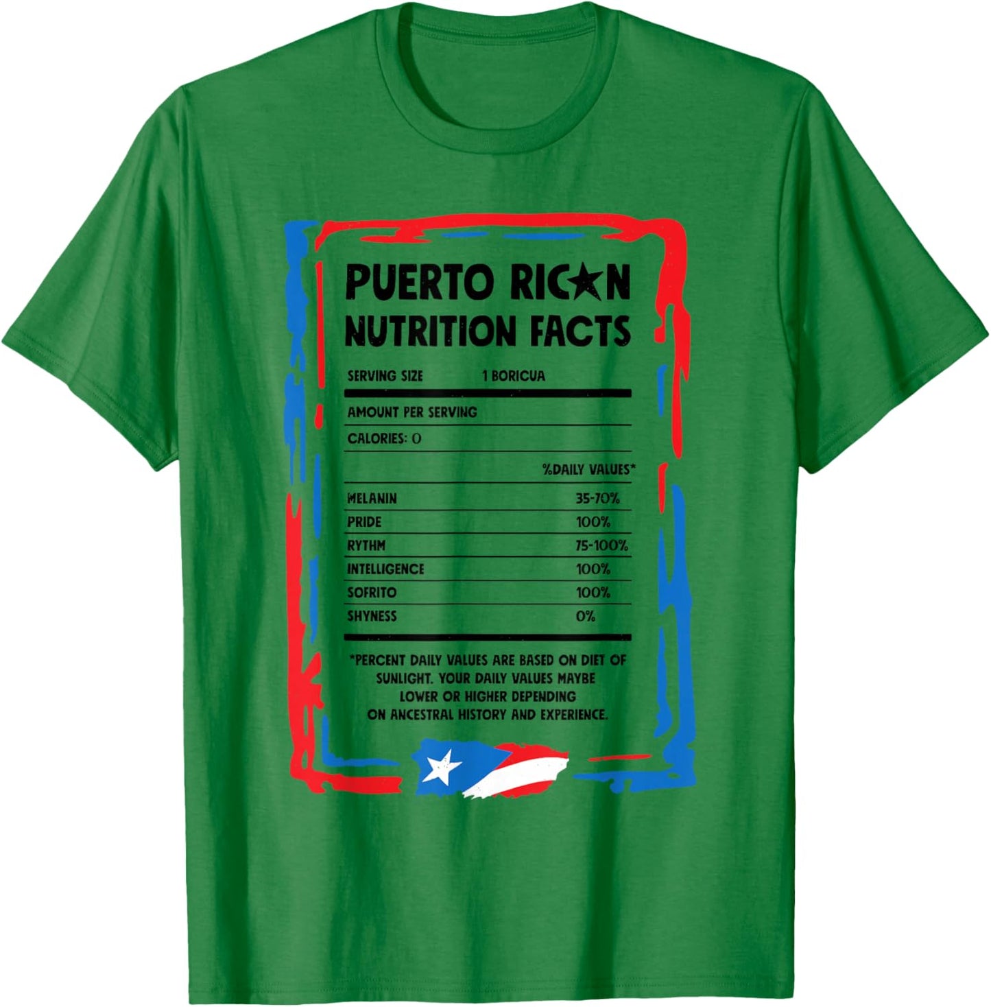Puerto Rican Nutrition Facts Puerto Rico Flag Hispanic Women T-Shirt - T-Shirt | Irish Green
