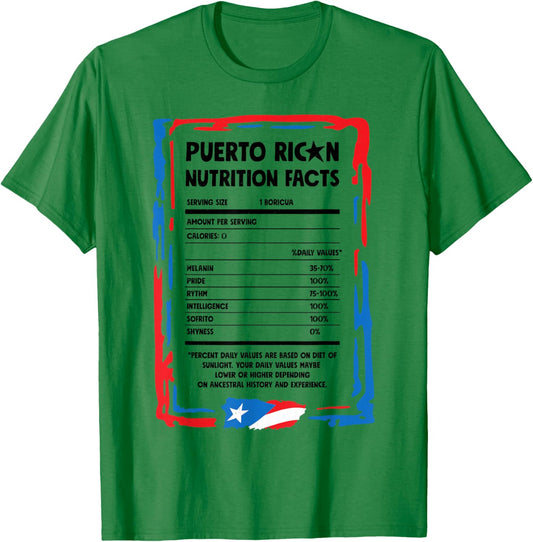 Puerto Rican Nutrition Facts Puerto Rico Flag Hispanic Women T-Shirt - T-Shirt | Irish Green