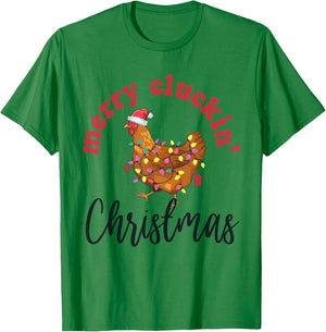 Merry Cluckin' Christmas Funny Chicken Santa Xmas Lights T-Shirt - T-Shirt | Irish Green