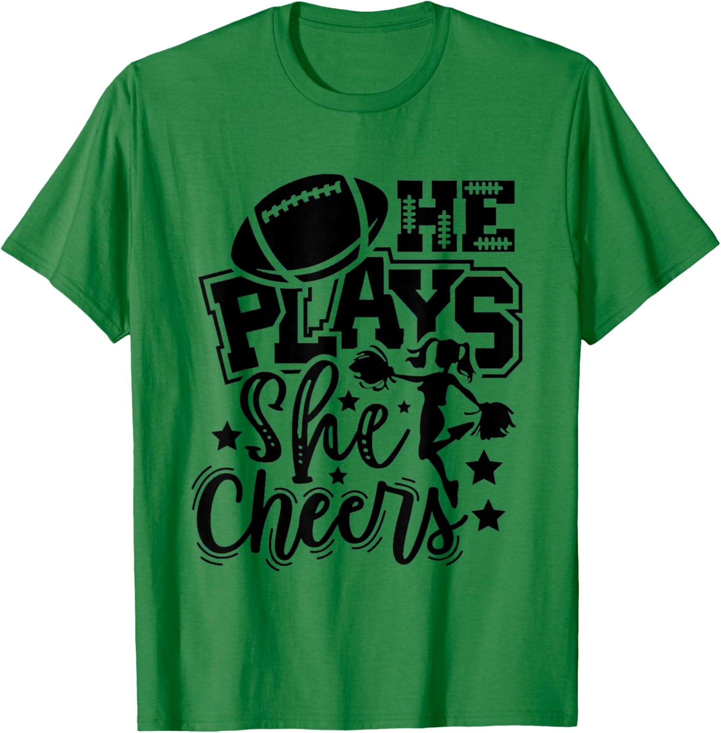 He Plays She Cheers Football Player Cheerleader Football T-Shirt - T-Shirt | Irish Green