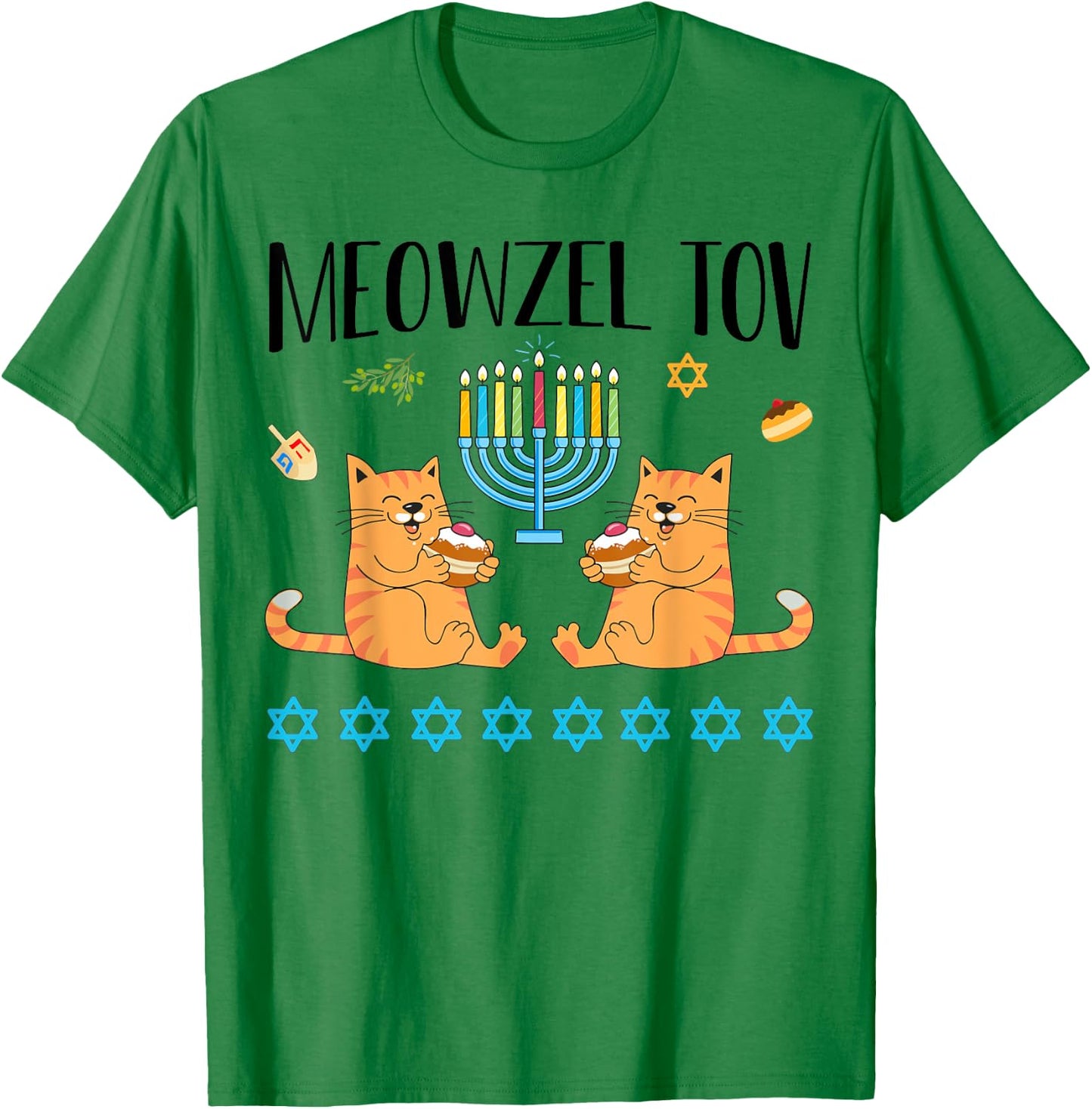 Meowzel Tov Menorah Cat Hanukkah Chanukah Jewish Funny Gift T-Shirt - T-Shirt | Irish Green