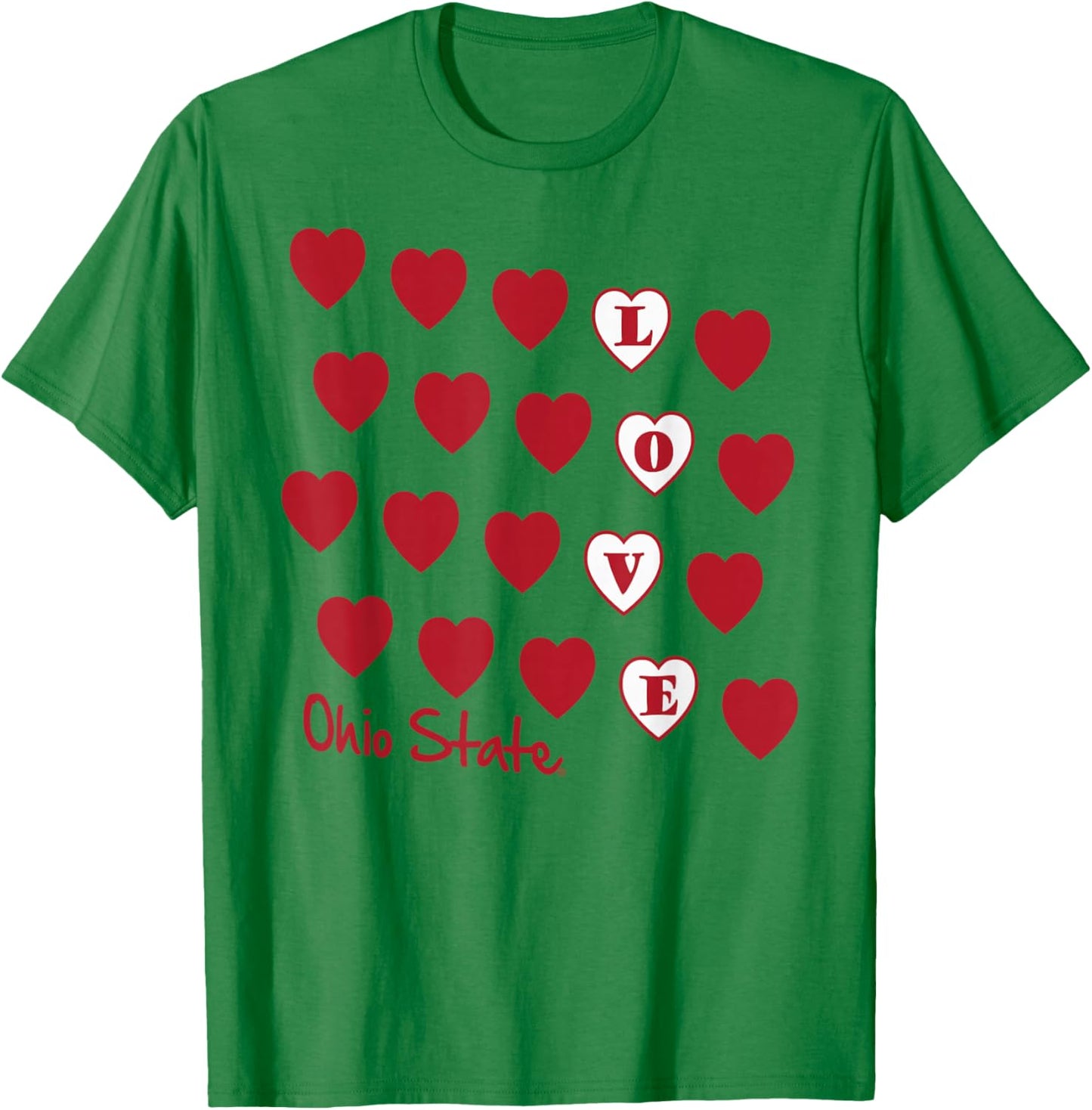 Ohio State Buckeyes Valentine Love Gray Officially Licensed T-Shirt - T-Shirt | Irish Green