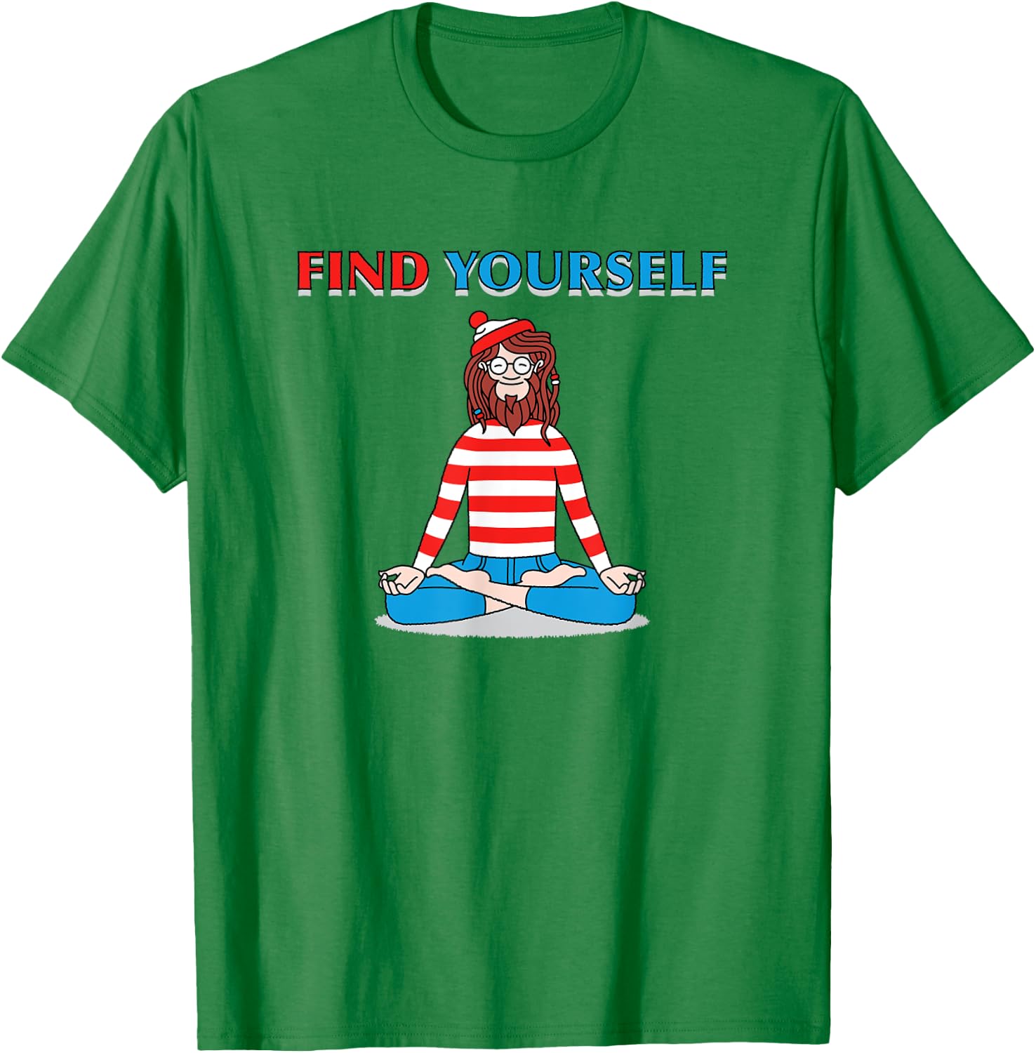Find Yourself Yoga Pose meditation guru cartoon character T-Shirt - T-Shirt | Irish Green