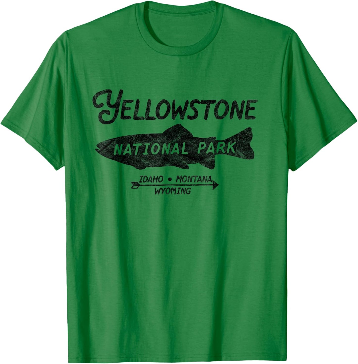 Yellowstone National Park Retro Trout Fishing Graphic T-Shirt - T-Shirt | Irish Green