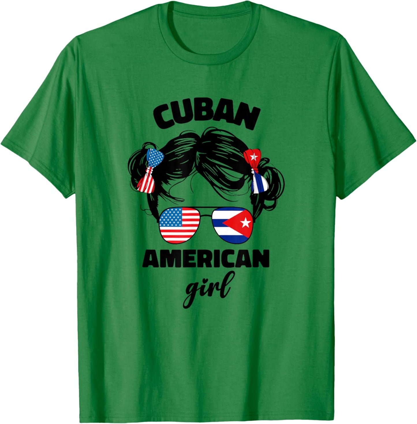 Half Cuban and American America Cuba USA Flag Kids Girl Cute T-Shirt - T-Shirt | Irish Green