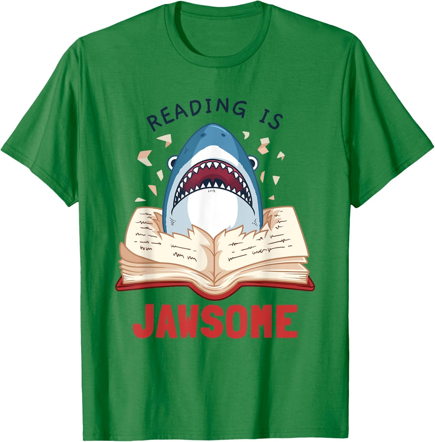 Reading Is Jawsome Bookworm Shark Book Lover Gift Kids T-Shirt - T-Shirt | Irish Green