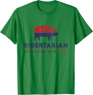 Ribertarian Funny Pitmaster BBQ Meat Smoker Less Politics T-Shirt - T-Shirt | Irish Green