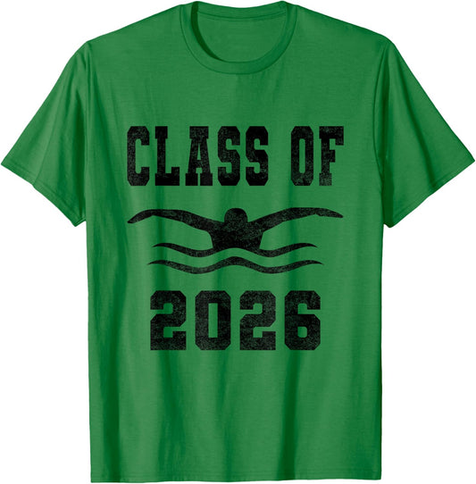 Class of 2026 Senior Swimmer Vintage Swimming Team Black T-Shirt - T-Shirt | Irish Green