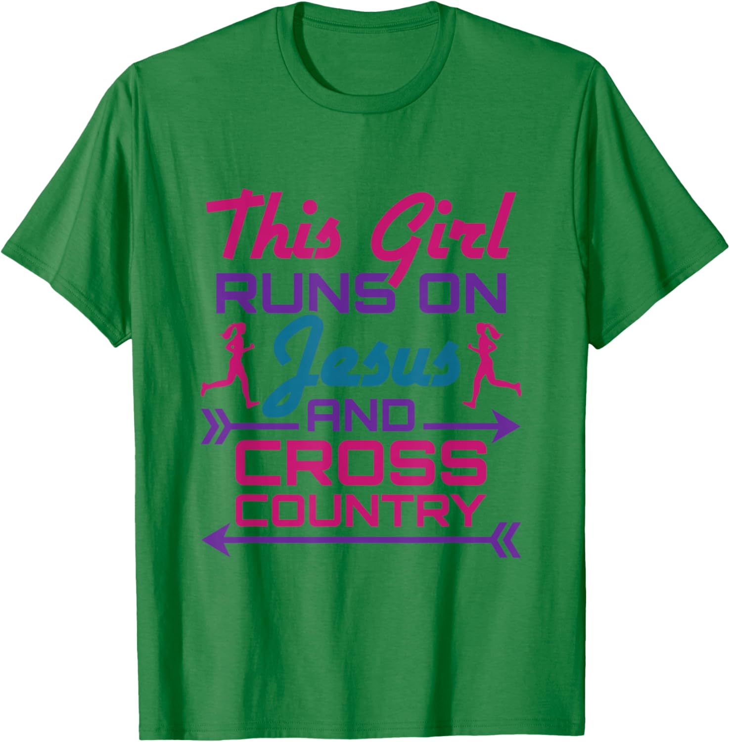 This Girl Runs on Jesus and Cross Country Cute XC Running T-Shirt - T-Shirt | Irish Green