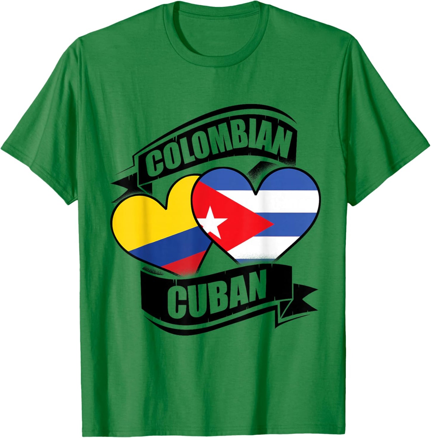 Colombian Cuban Hearts Colombia Cuba Flags T-Shirt - T-Shirt | Irish Green