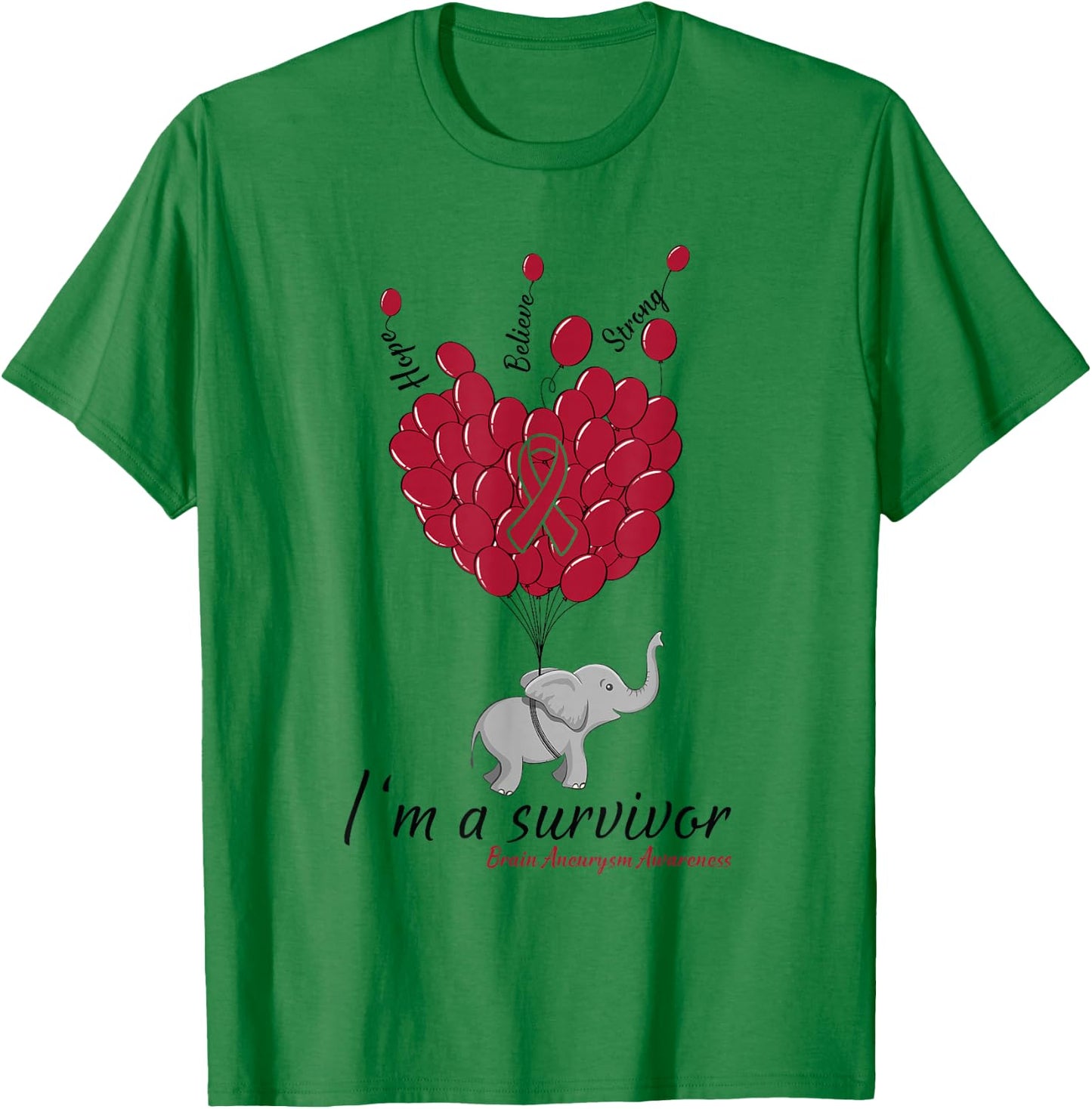 Elephant I'm a Survivor Heart Brain Aneurysm Awareness gift T-Shirt - T-Shirt | Irish Green