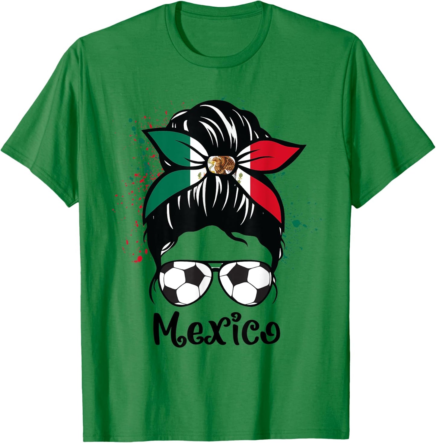 Mexico Soccer Mexican Flag Soccer Ball Messy Bun T-Shirt - T-Shirt | Irish Green