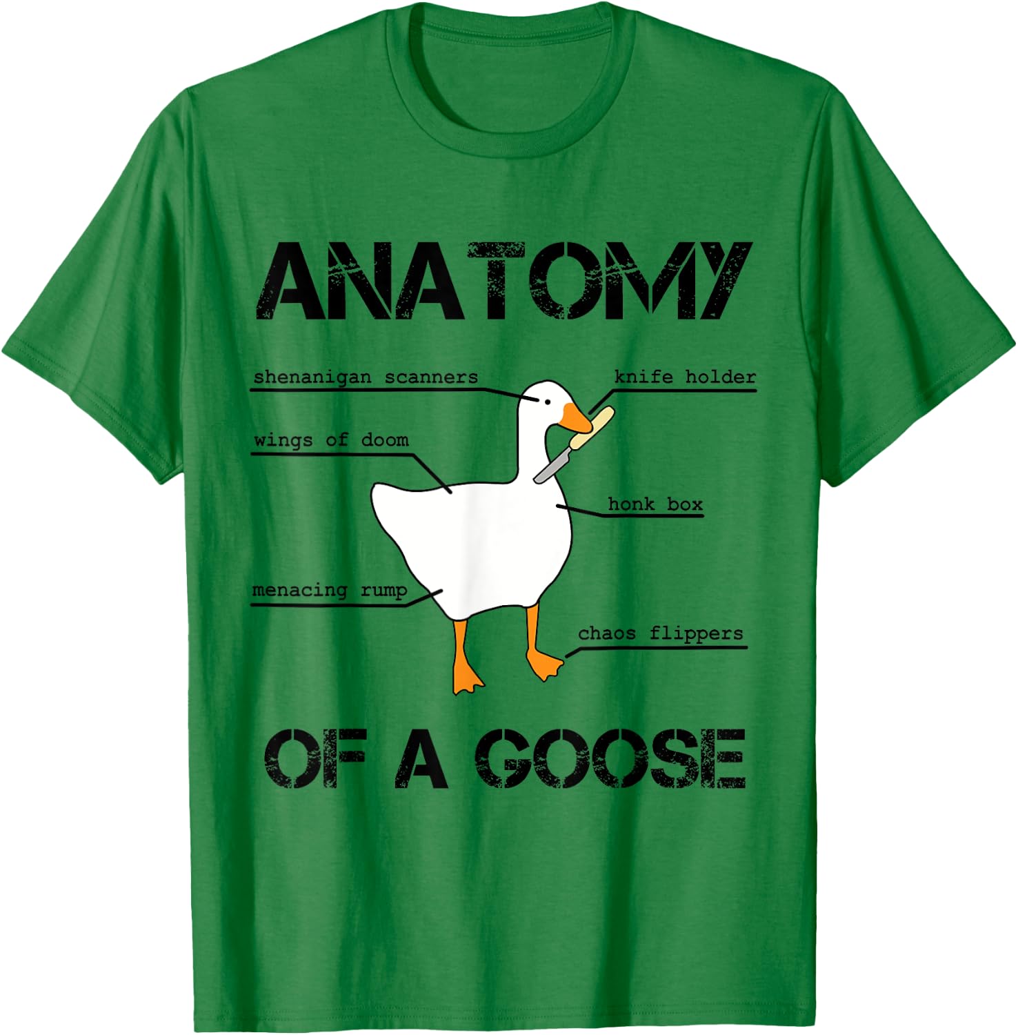 Anatomy of A Goose - Funny Duck Graphic Memes T-Shirt - T-Shirt | Irish Green