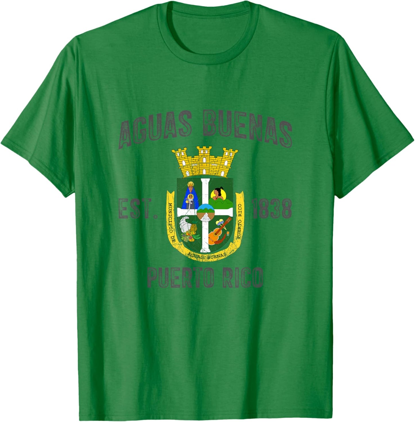 Vintage Aguas Buenas EST.1838 Puerto Rico Flag Design T-Shirt - T-Shirt | Irish Green