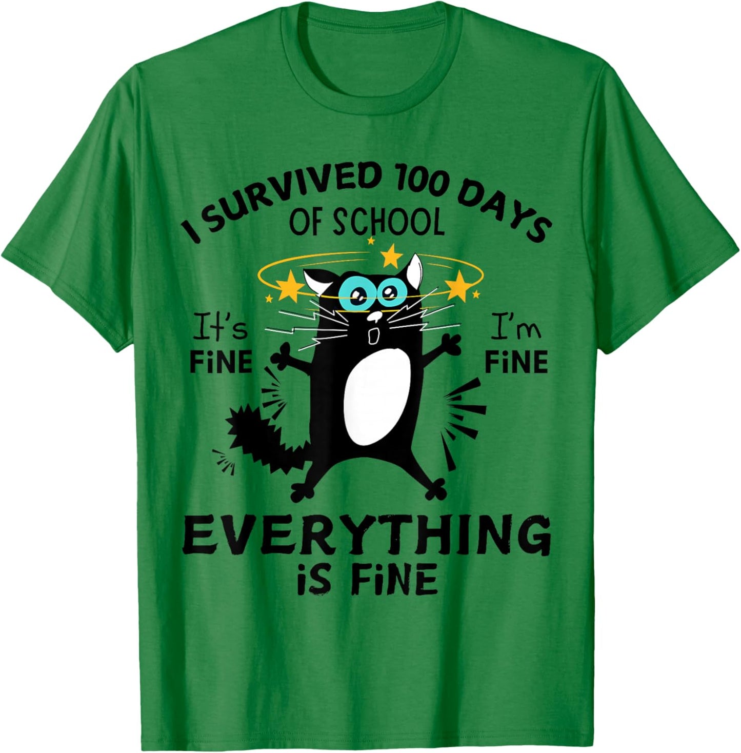 Funny Cat I Survived 100 Days Of School T-Shirt - T-Shirt | Irish Green