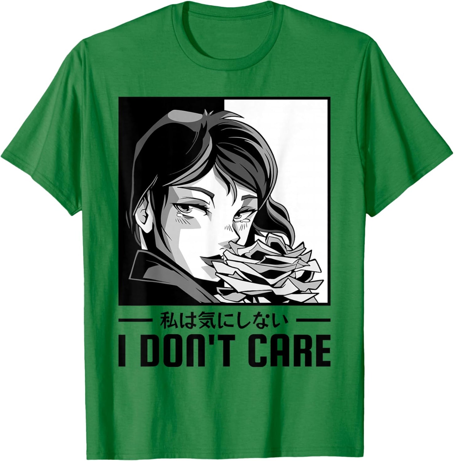I Don't Care Anime Girl, Aesthetic Soft Grunge T-Shirt - T-Shirt | Irish Green