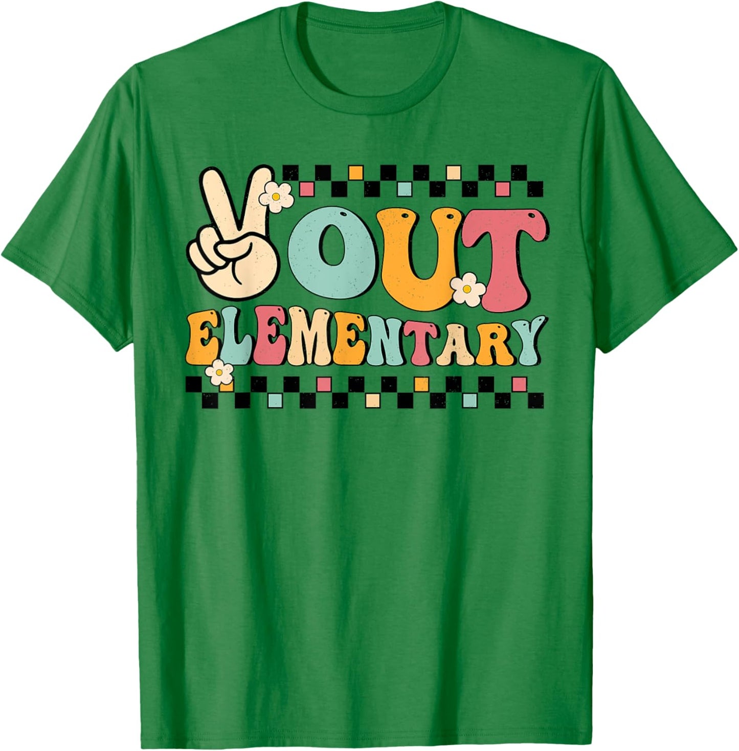 Groovy Last Day Of School Peace Out Elementary Teacher Kids T-Shirt - T-Shirt | Irish Green