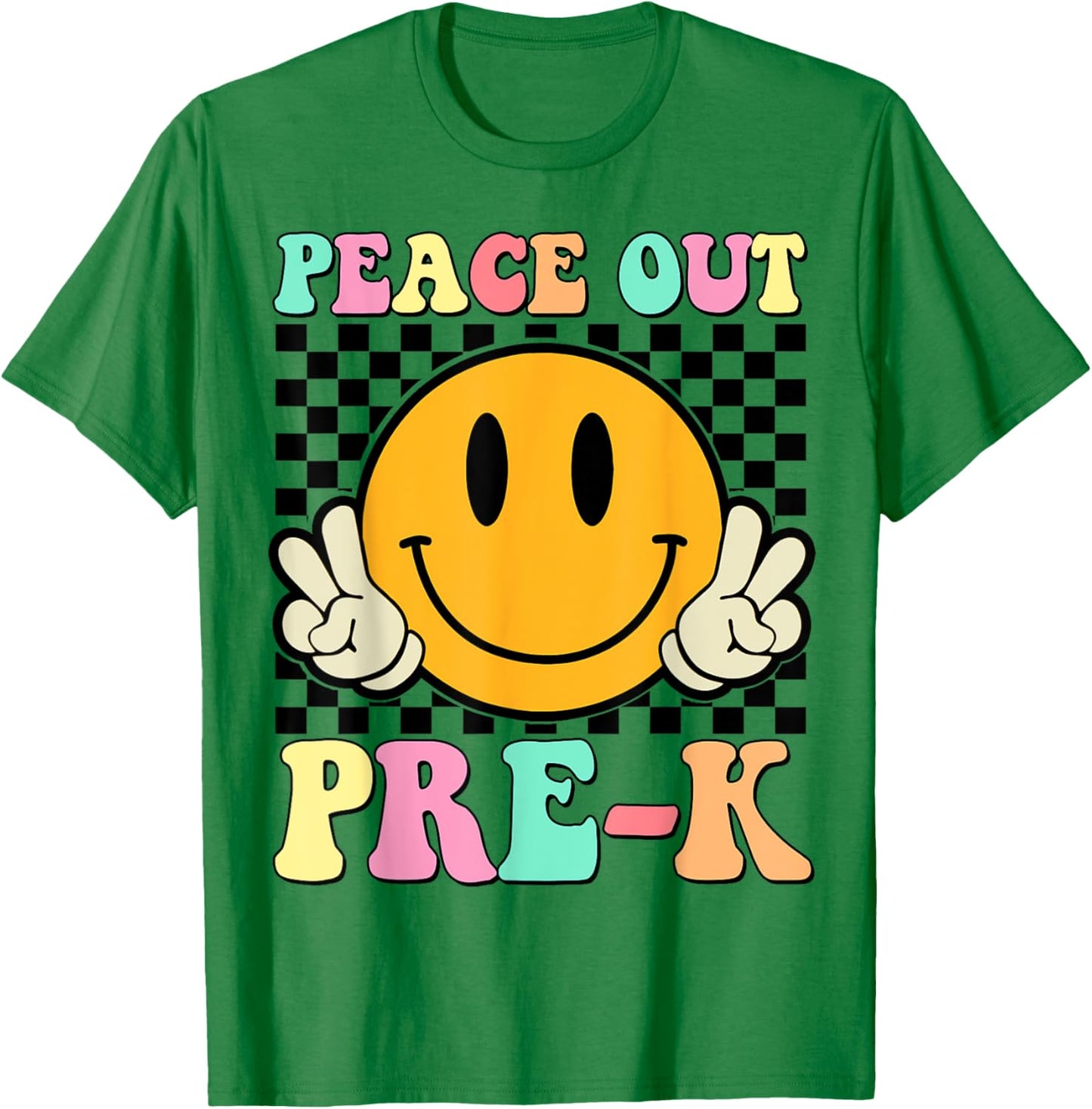 Peace Out Pre-K Retro Smile Teacher Kids Last Day Of School T-Shirt - T-Shirt | Irish Green