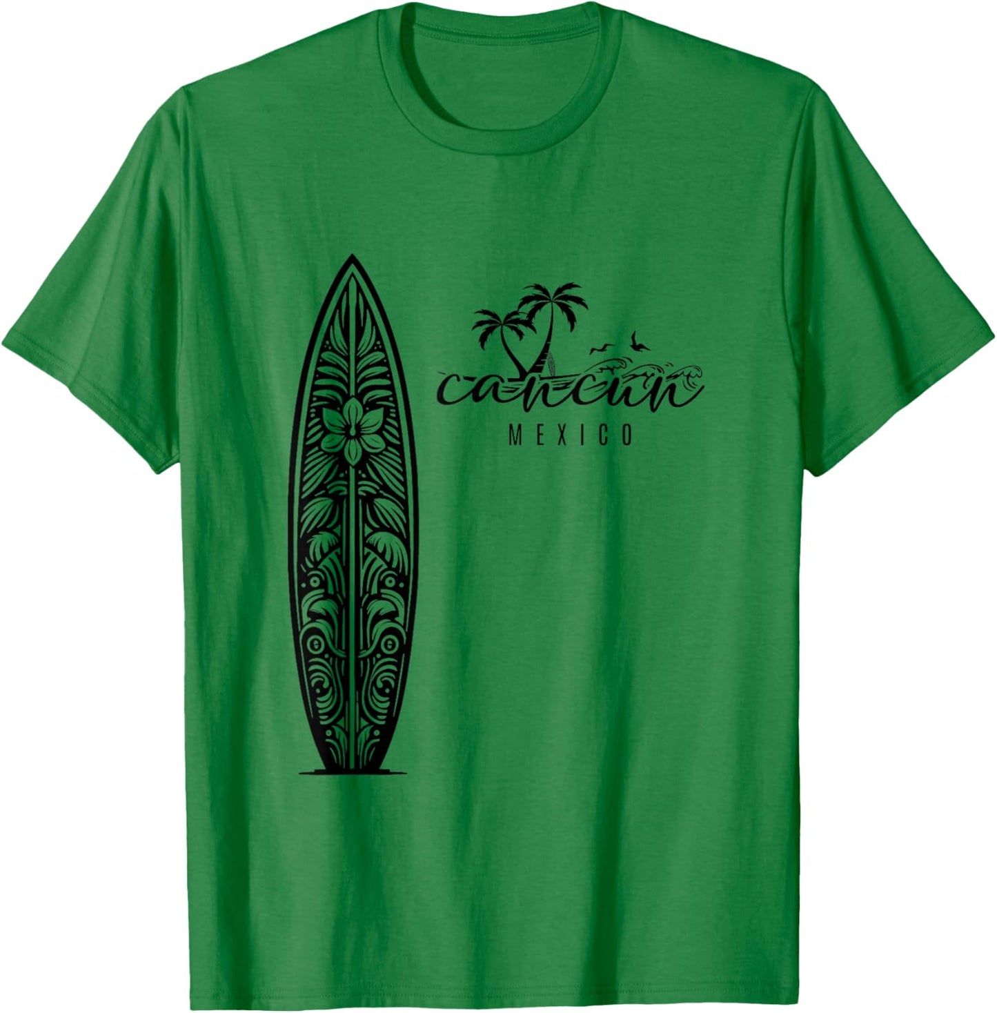 Cancun Mexico Beach Surfing Surfboard Retro T-Shirt - T-Shirt | Irish Green