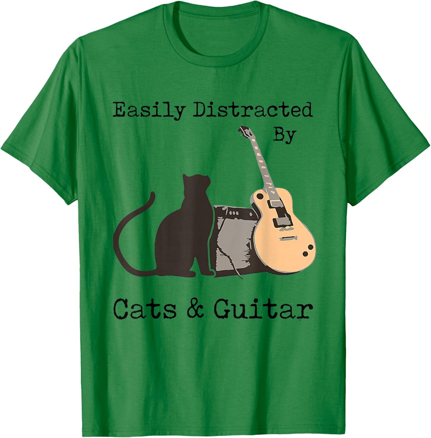 Easily Distracted By Cats And Guitar Gifts Cats Guitar Lover T-Shirt - T-Shirt | Irish Green