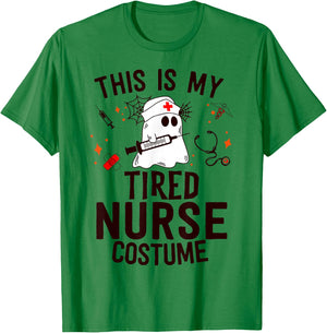 This Is Tired Nurse Costume Nursing Funny Ghost Halloween T-Shirt - T-Shirt | Irish Green