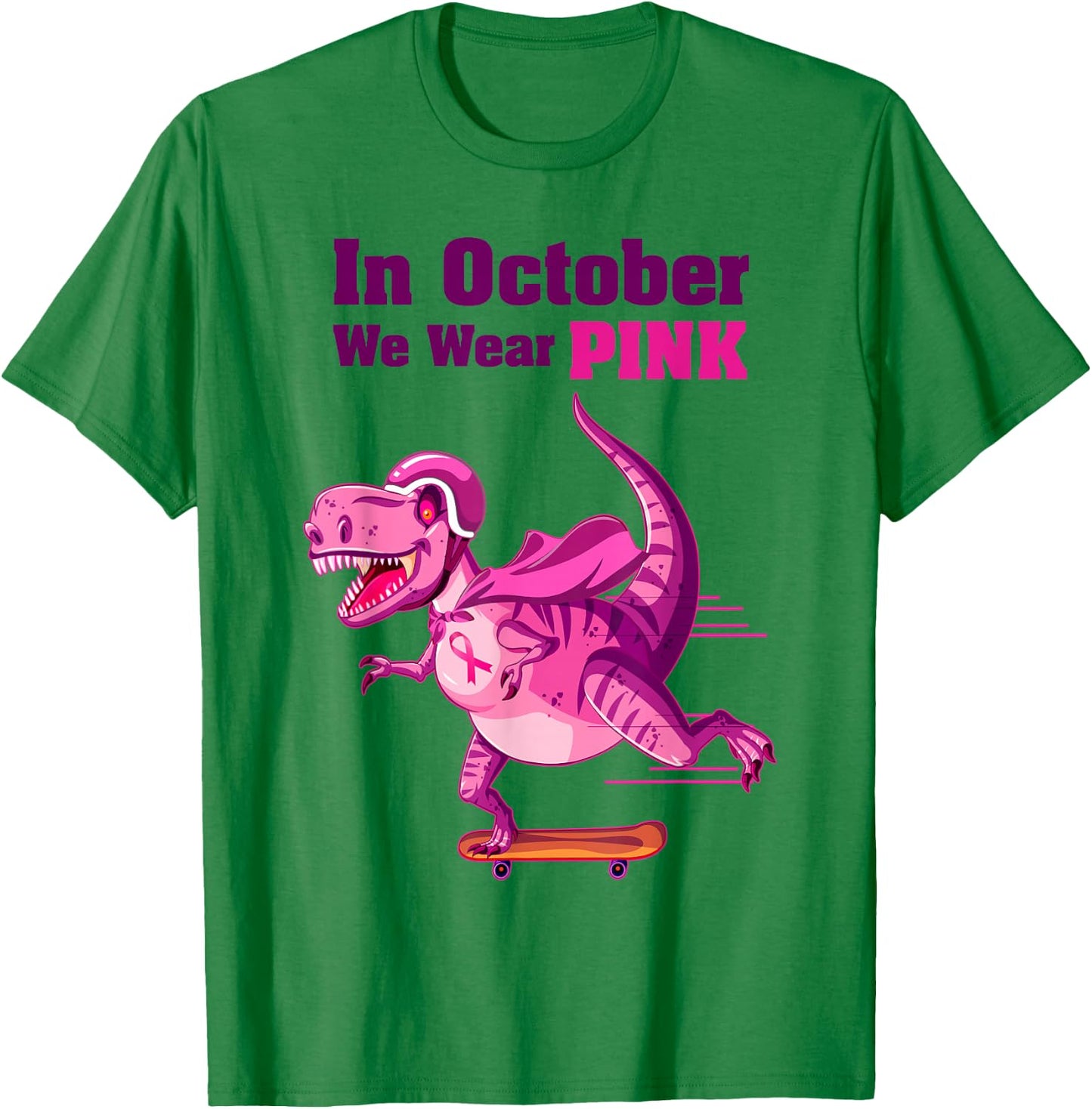 In October We Wear Pink Breast Cancer Trex Dino Kids T-Shirt - T-Shirt | Irish Green